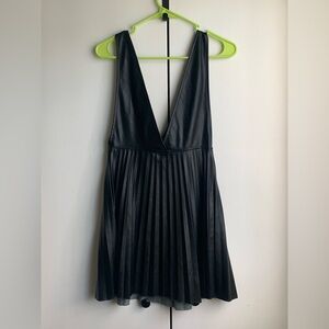 Black Pleated V-Neck Dress